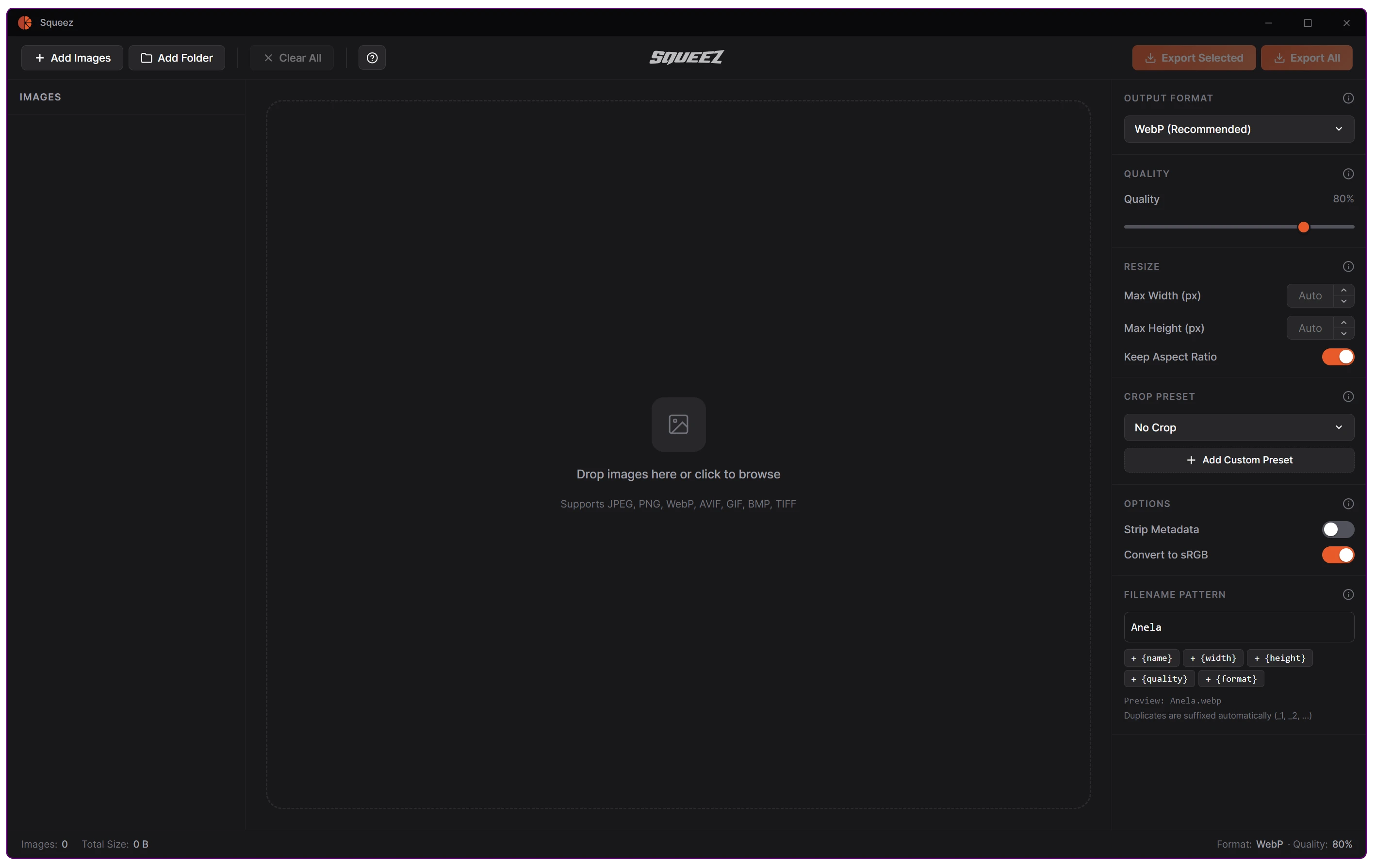Squeez — interface aplikacije za optimizaciju slika
